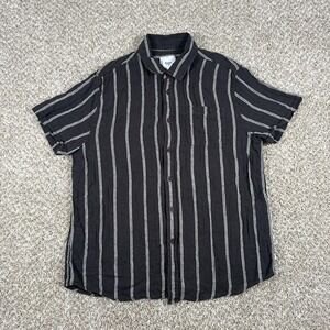 Katin Shirt Mens XL Black White Striped Short Sleeve Button Front Linen Casual